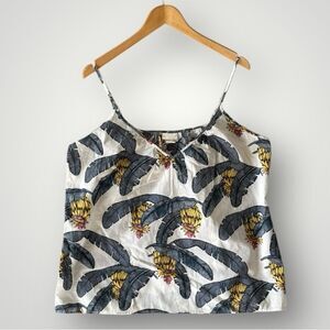 H&M White Tank Top with Blue and Yellow Leaf Print